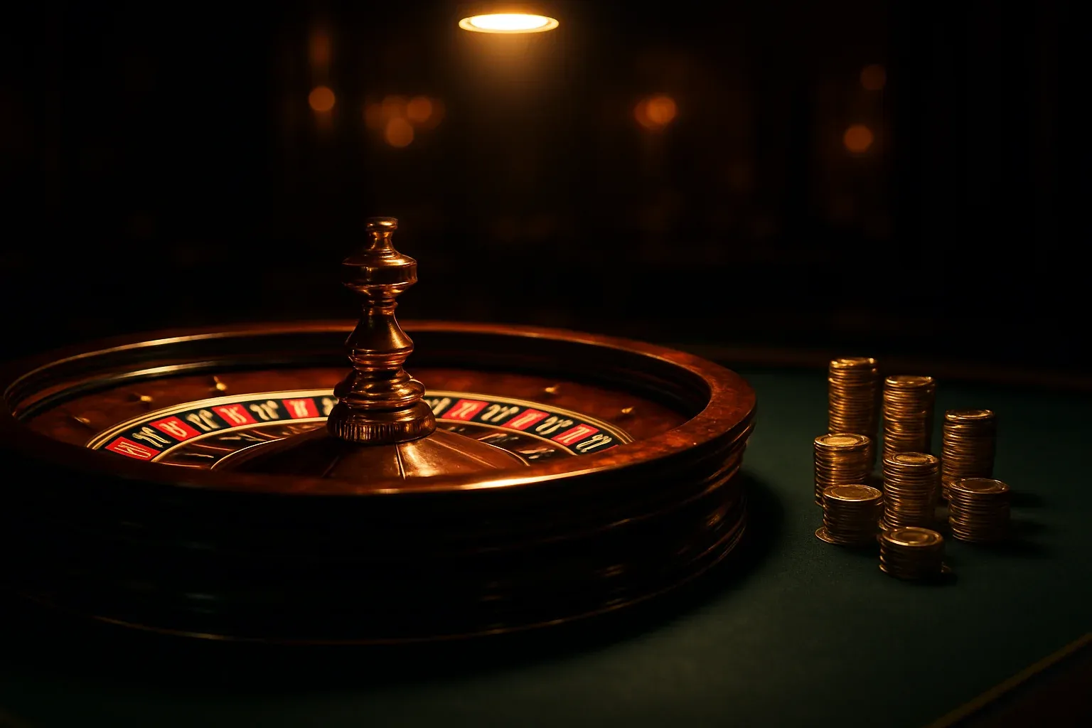 Elegant live casino table with glowing roulette wheel and golden chips